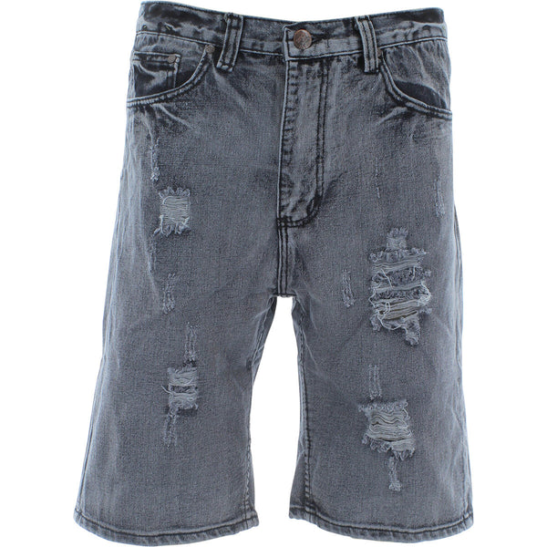Ankor East - Men's Light Rips And Scratches Denim Shorts - Light Grey - V.I.M. - 1