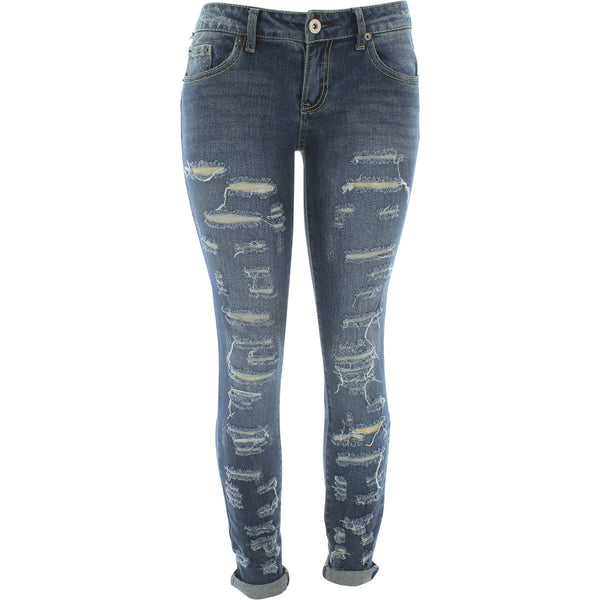 Highway pants - Women's Heavy Rips Roll Cuff Skinny pants - Dark Sand Blast - V.I.M. - 1