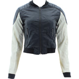 Yoki - Women's Pu Colorblock Crop Jackets - Black/Ivory - V.I.M. - 1