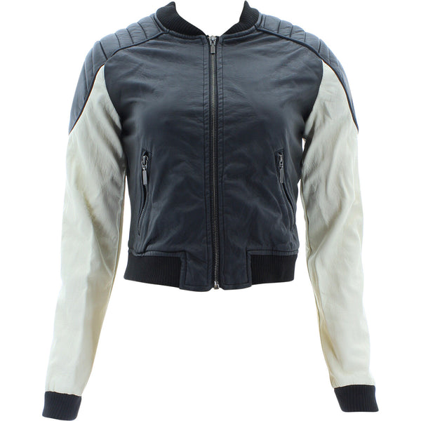 Yoki - Women's Pu Colorblock Crop Jackets - Black/Ivory - V.I.M. - 1