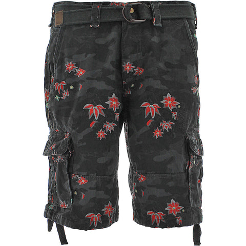 Men's Belted Camo Floral Cargo Shorts