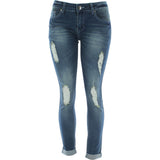 Azazel - Women's Rips Cuff Moto Stripes Back Pocket Jeans - Dirty - V.I.M. - 1