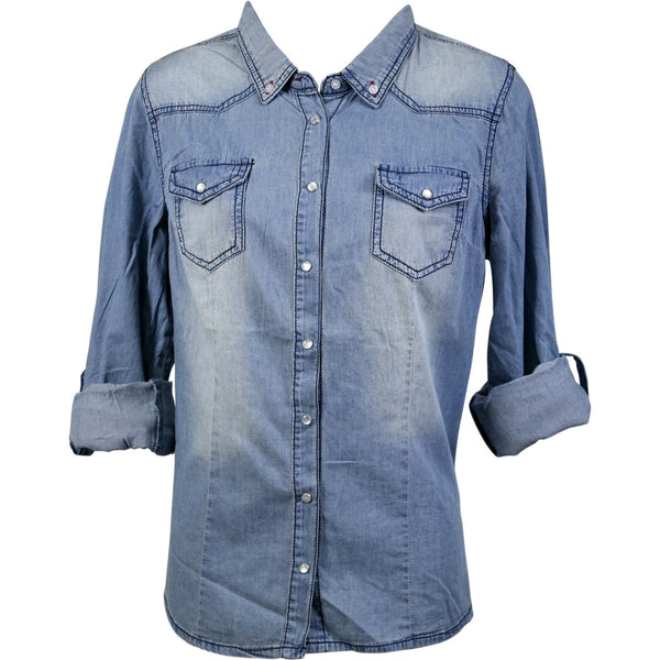Highway Jeans - Women's Long Sleeve Denim Shirts - Medium/Sand Blast - V.I.M. - 1