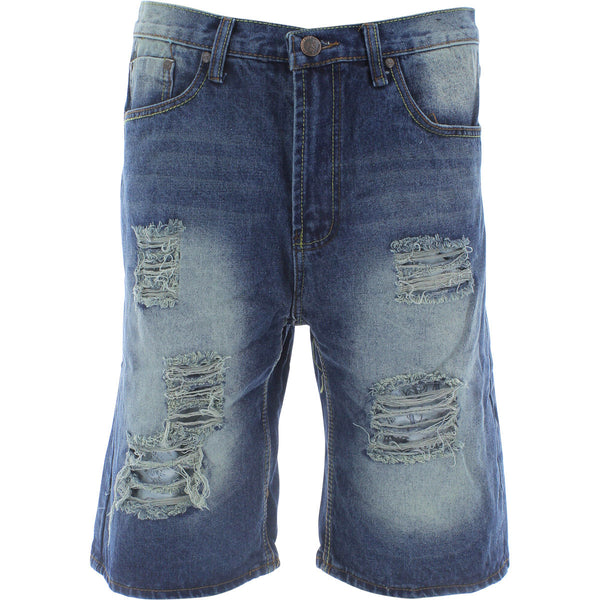Ankor East - Men's Light Rips Acid Splatters Denim Shorts - Dusty Blue - V.I.M. - 1