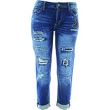 Tush Push - Women's Rips & Patches Cuff Bottom pants - Medium Blue - V.I.M. - 1