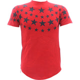 Focus - Men's Star Print Side Zip Scallop T-Shirts - Red/Black - V.I.M. - 1