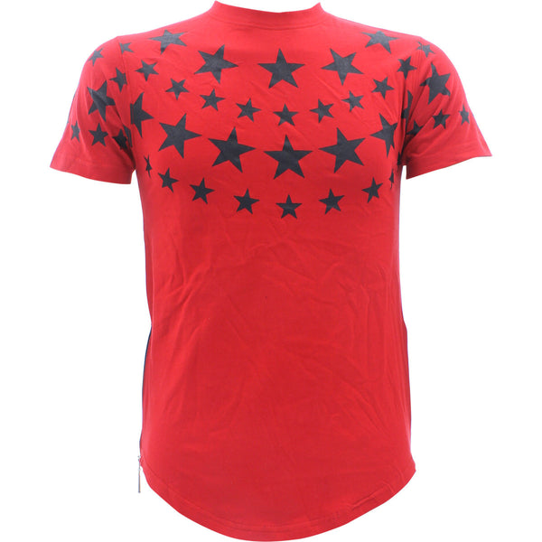 Focus - Men's Star Print Side Zip Scallop T-Shirts - Red/Black - V.I.M. - 1