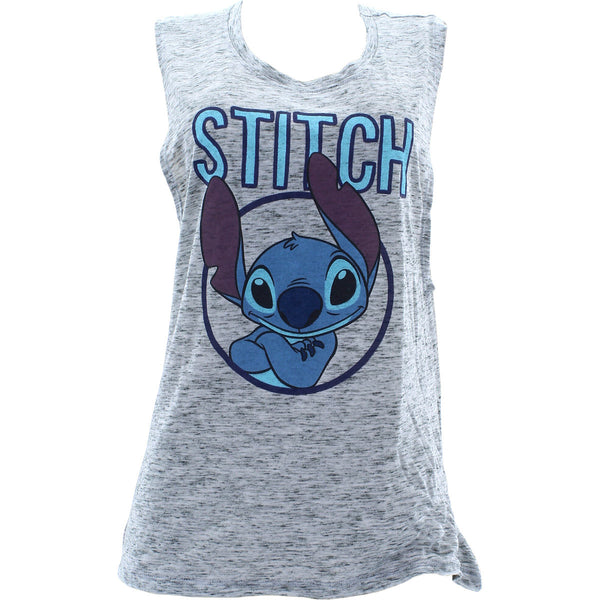 Disney - Women's  Stitch Side Knot Muscle Tank Tops - Blue - V.I.M. - 1