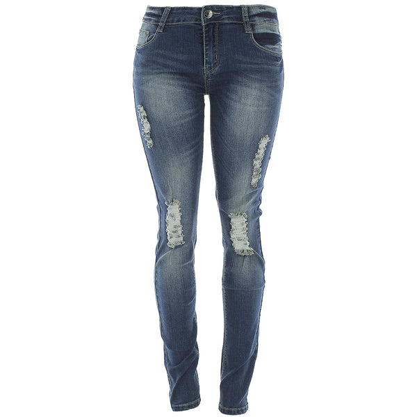 BYou - Women's Skinny Ripped Sand Blast pants - Medium Blue - V.I.M. - 1