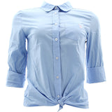 Us Polo Assn. - Women's Tie Front Long Sleeve Woven Shirts - Baby Blue - V.I.M.