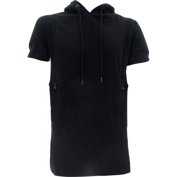 Azazel - Men's Shorts Sleeve Embroidery 2 Pocket 1 Zip Hood T-Shirts - Black - V.I.M. - 1