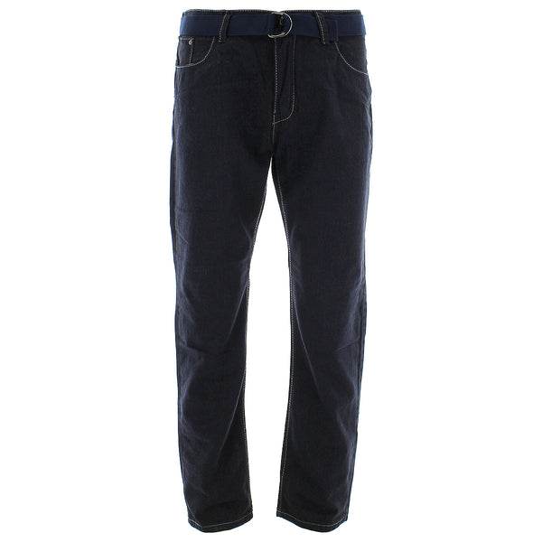 Denim Culture - Men's Belted Embroidery Back Pocket pants - Blue/Black - V.I.M. - 1