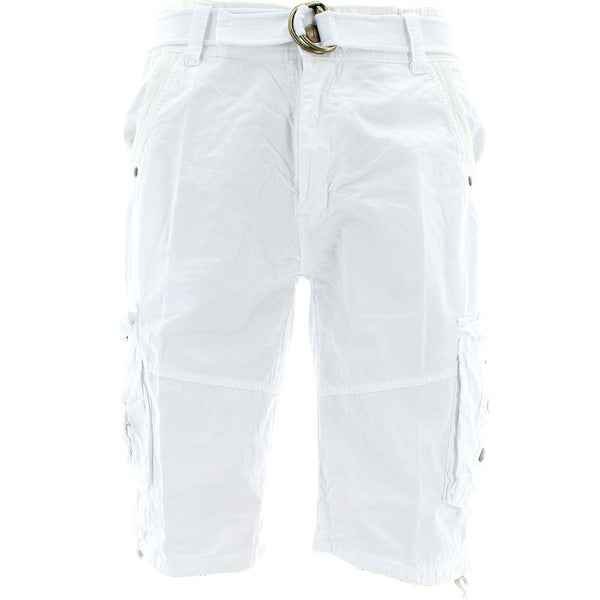 Denim Culture - Men's Garment Dye Cargo Belted Shorts - White - V.I.M. - 1