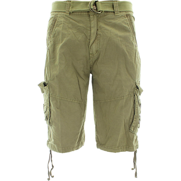 Denim Culture - Men's Garment Dye Cargo Belted Shorts - Khaki - V.I.M. - 1