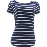 It Girl - Women's Short Sleeve Stripe Hi Lo Cut - Navy/White - V.I.M. - 1