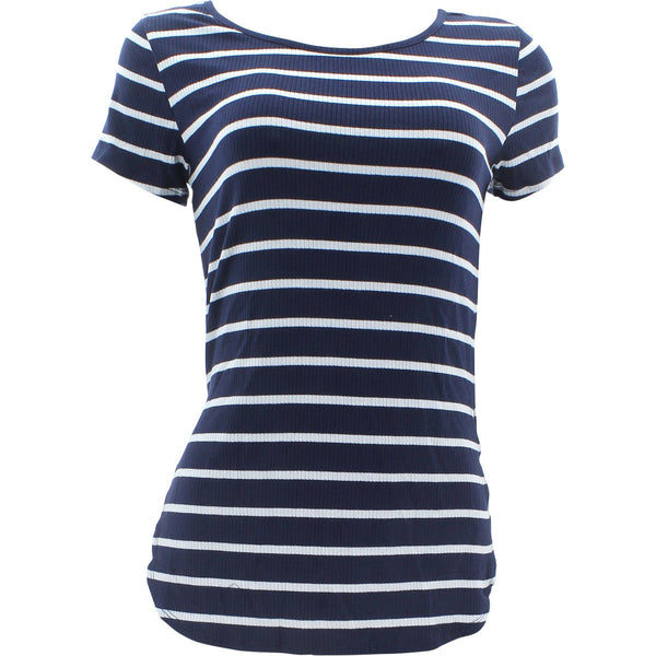 It Girl - Women's Short Sleeve Stripe Hi Lo Cut - Navy/White - V.I.M. - 1