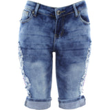 Lavc - Women's Multi Color Rhinestones Rips Bermuda Shorts - Medium Blue - V.I.M. - 1