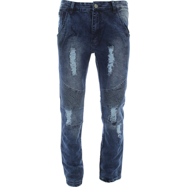 Seven Souls Select - Men's Ripped Motto Denim pants - Blue - V.I.M. - 1