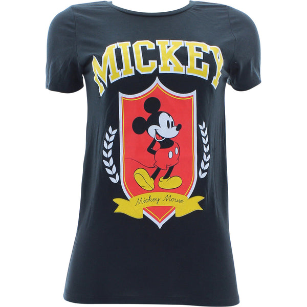 Disney - Women's Mickey Standing Scallop T-Shirts - Black - V.I.M. - 1