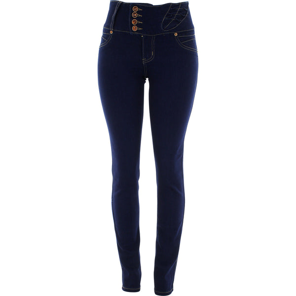 Tush Push - Women's 4 Buttons 3 Stud Back Pocket Push UP pants - Dark Blue - V.I.M. - 1