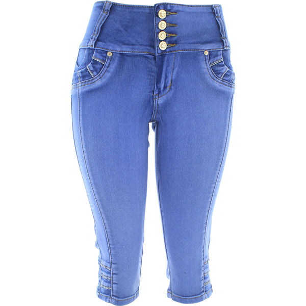 Tush Push - Women's 4 Button Push Up Capris - Blue - V.I.M. - 1