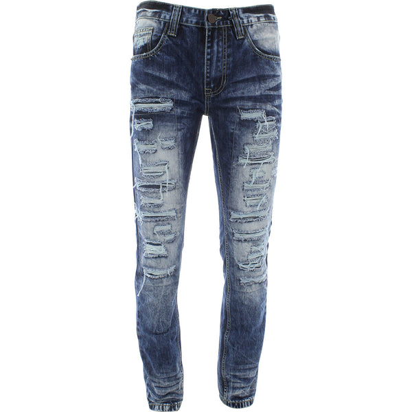 Smoke Rise - Men's Rips And Repair Jeans - Dutch Blue - V.I.M. - 1