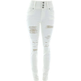 Vinizbena - Women's 3 Button Rips High Waist pants - White - V.I.M. - 1