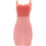 Fashion Magazine - Women's Striped Cup Dresses - Coral/White - V.I.M. - 1