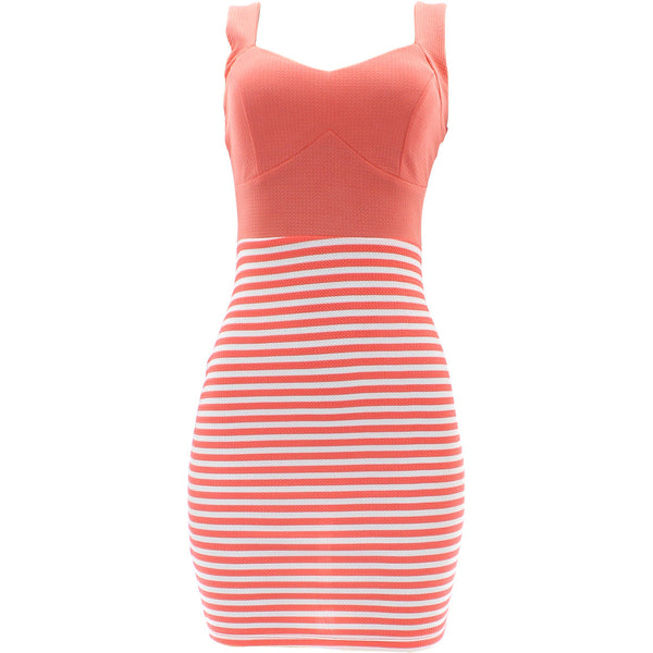 Fashion Magazine - Women's Striped Cup Dresses - Coral/White - V.I.M. - 1