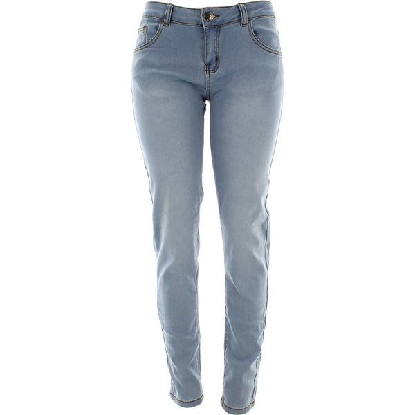 Azazel - Women's Basic 5 Pockets Stretch With Pu Jeans - Light Indigo - V.I.M. - 1