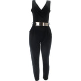 Fashion Magazine - Women's Belted Gold Plate Jumpsuit - Black - V.I.M. - 1