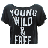 Occasion Usa - Women's Young Wild & Free Rhinestone Crop Top - Black/White - V.I.M.