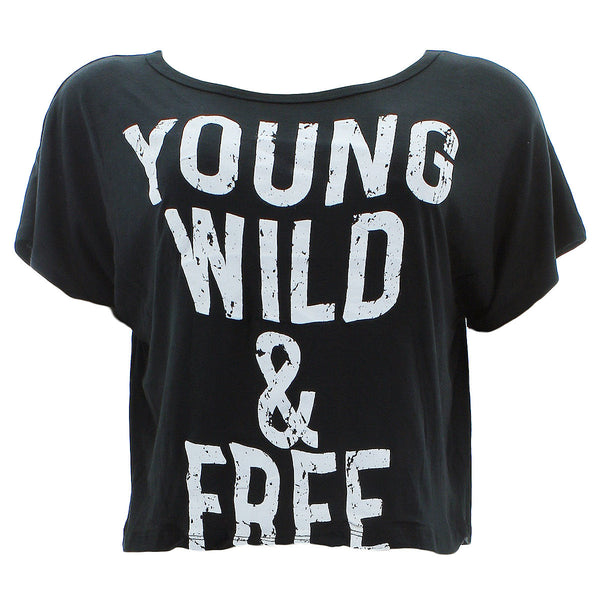 Occasion Usa - Women's Young Wild & Free Rhinestone Crop Top - Black/White - V.I.M.