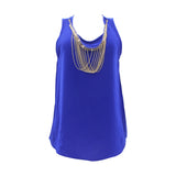 Fashion Magazine - Women's Front Gold Chain Sleeveless Tops - Royal - V.I.M. - 1