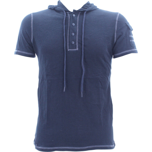 Repair - Men's Hooded Four Bottons Short Sleeves T-Shirts - Black - V.I.M. - 1