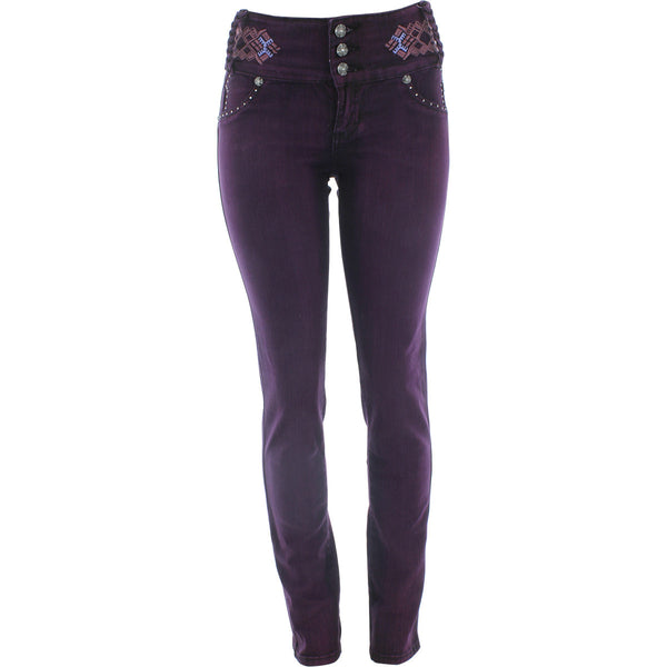 Tush Push - Women's 3 Button Patched And Rhinestone Rib pants - Burgundy - V.I.M. - 1