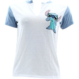 Disney - Women's Stitch Front and back V-Neck Contrast T-Shirts - White/Blue - V.I.M. - 1