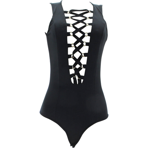 Love Nation - Women's Criss Cross Bodysuits - Black   - V.I.M. - 1