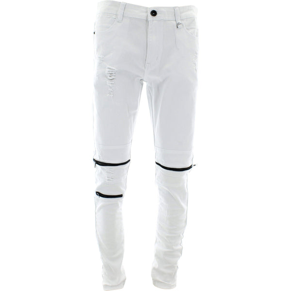 Kayden K - Men's 3 Zip Light Rips Front pants - White - V.I.M. - 1