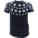 Focus - Men's Star Print Side Zip Scallop T-Shirts - Black/White - V.I.M. - 1