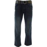 Azazel - Men's Belted Back Pocket Embroidery Jeans - Dirty Blue - V.I.M. - 1