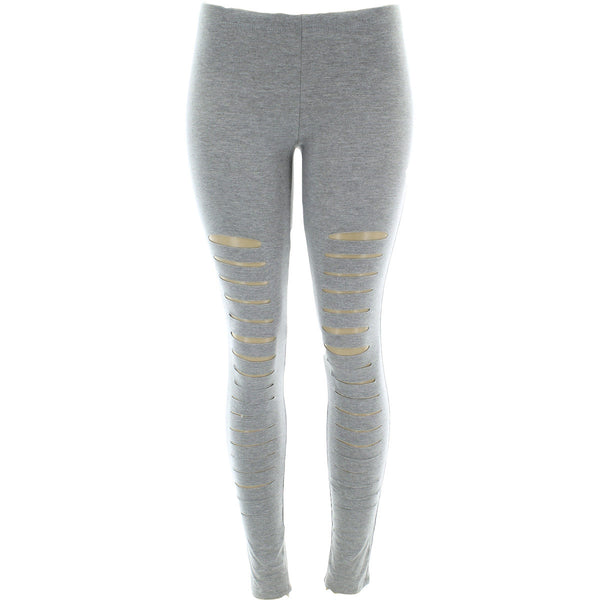 Many Many - Women's Lazer Front Rips Leggings - Heather Grey - V.I.M. - 1