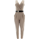 Fashion Magazine - Women's Belted Gold Plate Jumpsuit - Taupe - V.I.M. - 1