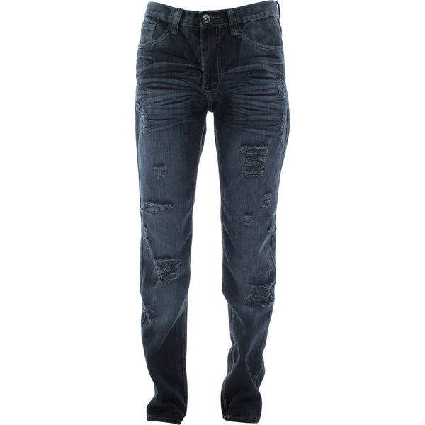 M Society - Men's Ripped Denim With Whiskers pants - Blue - V.I.M. - 1