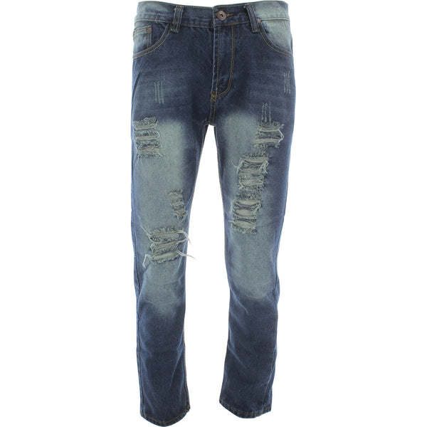 Denim Culture - Men's Ripped And Repair pants - Dusty Blue - V.I.M. - 1