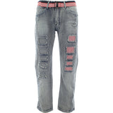Brooklyn Express - Men's Belted Flag Rip And Repair Jeans - Sand - V.I.M. - 1