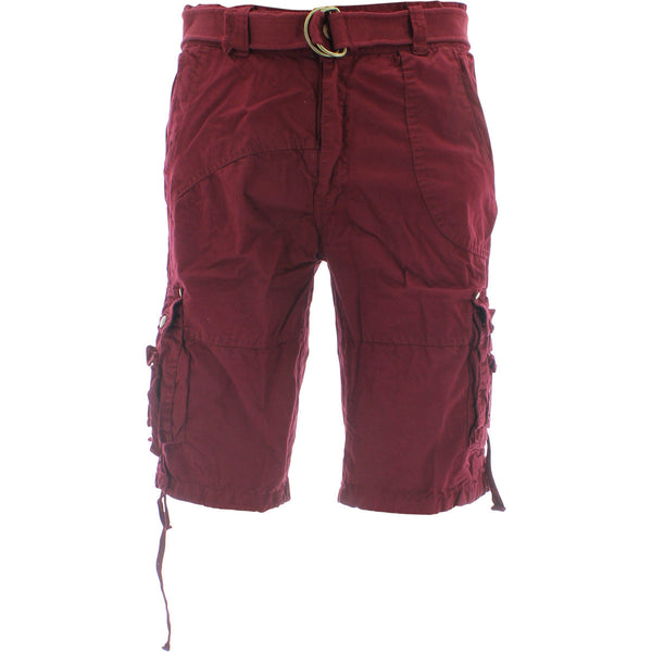 Denim Culture - Men's  Garment Dye Cargo Belted Shorts - Burgundy - V.I.M. - 1