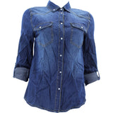 Premium Highway - Women's Long Sleeves 2 Pockets Denim Shirts - Dark Blue - V.I.M. - 1
