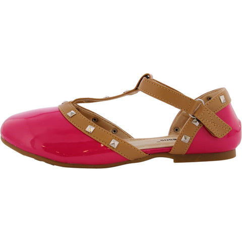 Jelly Beans - Girls' Studded Air T-Strap Flats (Little Kid/Big Kid) - Fuchsia/Camel