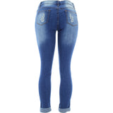 Bamboo - Women's Light Rips Boyfriend Cuff Bottom Jeans - Medium Blue - V.I.M. - 2